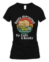 Vintage Retro Easily Distracted By Cats And Books Cat Lover3