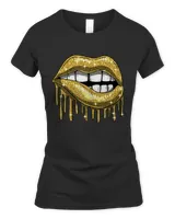Womens Golden Lip Bite Drip Girly Babe Mouth Sexy Lips Lady Gift