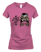 My First Mothers Day Baby Reveal Pregnant New Mom Leopard T-Shirt