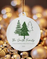 Family Christmas With Family's Name, Names of Members And Year- Custom Family Name Tree Keepsake - Family Ornament| Christmas Ornament | Pine Tree Ornaments