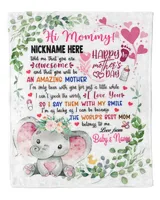 1st Mother's Day Gift, Gifts for New Mom, Personalized Hi MOMMY Cute Baby Elephant ,  Gift  for Newmom,  Safari Baby Shower, Jungle Nursery Blanket