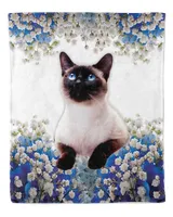 Siamese cat blue and white flowers vertical
