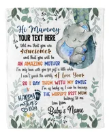 Personalized Hi MUMMY  Cute Baby Elephant and Mum ,  Gift  for Newmum, Safari Baby Shower, Jungle Nursery Blanket