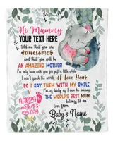 Personalized Hi MUMMY Cute Baby Girl Elephant and Mum ,  Gift  for Newmum, Safari Baby Shower, Jungle Nursery Blanket