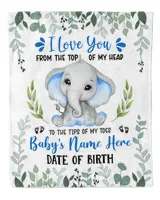 Personalized Name and Date  Cute Baby Elephant boy ,  Gift  for Newmom, Baby Shower Gifts