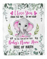 Personalized Name and Date  Cute Baby Elephant Girl ,  Gift  for Newmom, Baby Shower Gifts
