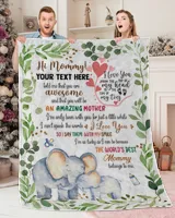 Personalized Hi MOMMY  Cute Baby Elephant and Mom ,  Gift  for Newmom, Safari Baby Shower, Jungle Nursery Blanket