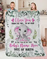 Personalized Name and Date  Cute Baby Elephant Girl ,  Gift  for Newmom, Baby Shower Gifts