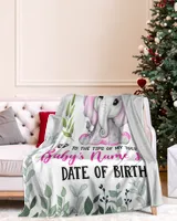 Personalized Name and Date  Cute Baby Elephant Girl ,  Gift  for Newmom, Baby Shower Gifts