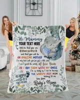 Personalized Hi MUMMY  Cute Baby Elephant and Mum ,  Gift  for Newmum, Safari Baby Shower, Jungle Nursery Blanket
