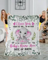 Personalized Name and Date  Cute Baby Elephant Girl ,  Gift  for Newmom, Baby Shower Gifts