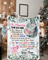 Personalized Hi MUMMY Cute Baby Girl Elephant and Mum ,  Gift  for Newmum, Safari Baby Shower, Jungle Nursery Blanket