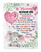 1st Mother's Day Gift, Gifts for New Mom, Personalized Hi MOMMY Cute Baby Girl Elephant ,  Gift  for Newmom,  Safari Baby Shower, Jungle Nursery Blanket