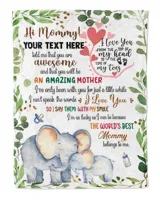 Personalized Hi MOMMY  Cute Baby Elephant and Mom ,  Gift  for Newmom, Safari Baby Shower, Jungle Nursery Blanket