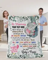 Personalized Hi MUMMY Cute Baby Girl Elephant and Mum ,  Gift  for Newmum, Safari Baby Shower, Jungle Nursery Blanket