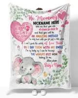 1st Mother's Day Gift, Gifts for New Mom, Personalized Hi MOMMY Cute Baby Girl Elephant ,  Gift  for Newmom,  Safari Baby Shower, Jungle Nursery Blanket