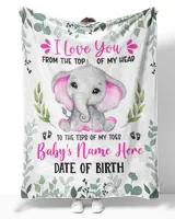 Personalized Name and Date  Cute Baby Elephant Girl ,  Gift  for Newmom, Baby Shower Gifts