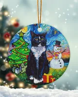 Cat Christmas Van Gough Circle Ornament