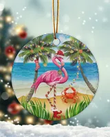 Flamingo Ocean Christmas Circle Ornament