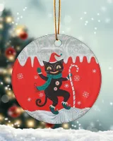 Black Cats Joyful Elf Circle Ornament