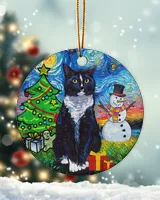 Cat Christmas Van Gough Circle Ornament