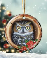 Owl Wood Painting Ceramic Ornament