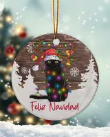 Black Cat Feliz Navidad Ornament
