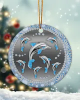 Blue Dolphins Circle Ornament