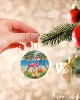 Flamingo Ocean Christmas Circle Ornament