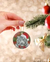 White Tiger Santa Round Ornament