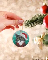 Black Cat Santa Round Ornament