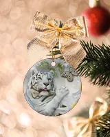 White Tiger Daisy Circle Ornament