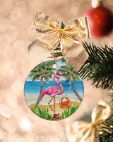 Flamingo Ocean Christmas Circle Ornament