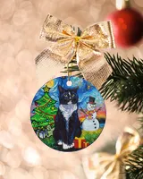 Cat Christmas Van Gough Circle Ornament