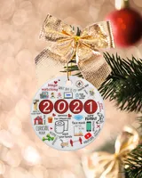 Ceramic 2021 Memories Christmas Ornament, Funny Christmas Gift, 2021 Commemorative Ornament, Vaccine Vaccination Pandemic Ornament
