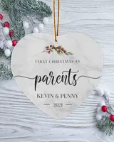 First Christmas as Parents With Name and Year | Newlywed Couple | First-time Parents | Engagement, Miss to Mrs, Couples Gift, Wedding| Christmas Ornament | Pine Tree Ornaments