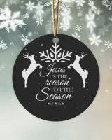 Jesus is the reason for the season, Snowflakes reindeer Ornament - Circle