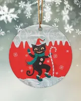 Black Cats Joyful Elf Circle Ornament