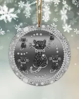 Silver Black Cat Circle Ornament