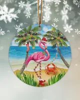 Flamingo Ocean Christmas Circle Ornament