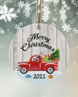 Merry Christmas Red Truck Carry Christmas Tree Ornament