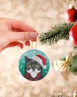 Black Cat Santa Round Ornament