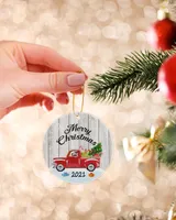 Merry Christmas Red Truck Carry Christmas Tree Ornament