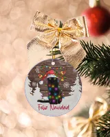 Black Cat Feliz Navidad Ornament