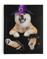 Akita Witchs Hat Broom Pocket Dog Halloween Shirt