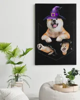 Akita Witchs Hat Broom Pocket Dog Halloween Shirt