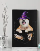 Akita Witchs Hat Broom Pocket Dog Halloween Shirt