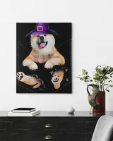 Akita Witchs Hat Broom Pocket Dog Halloween Shirt