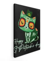 Day of Dead Sugar Skull Cat Leprechaun Hat St Patrick's Day T-Shirt