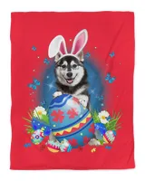 Bunny Husky With Egg Basket Easter Flower Hunting Egg T-Shirt